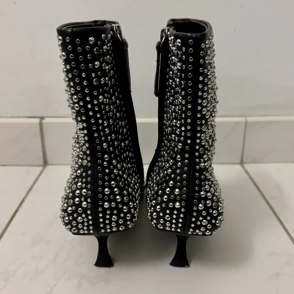 Zara Black Studded  Heeled Ankle Boots - Size 8 - Picture 8 of 16